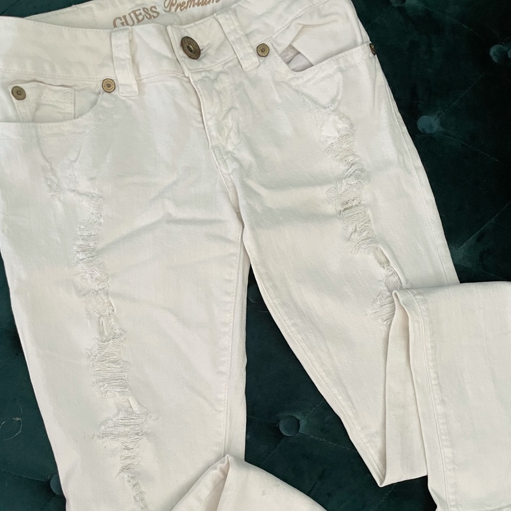 Guess white ripped jeans long & tall
